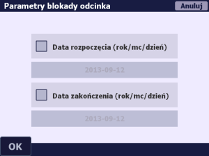 Okno - Parametry blokady odcinka
