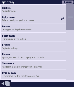 Okno - Typ trasy