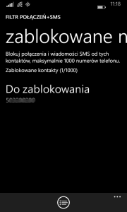 Zablokowane numery w Filtr połączeń+SMS