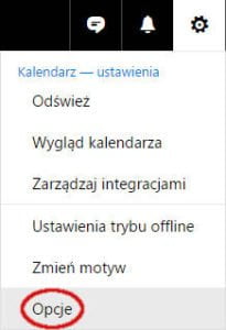 Menu kontekstowe dla przycisku Ustawienia w serwisie Outlook Menu kontekstowe dla przycisku Ustawienia w serwisie Outlook