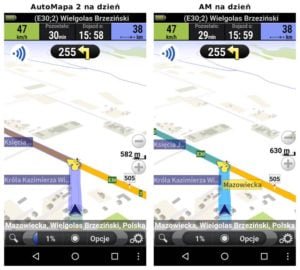 Porównanie kolorów map AutoMapa 2 na dzień z AM na dzień w trybie 3D