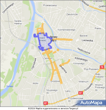 Nowy Sącz Strefa Płatnego Parkowania mapa Targeo