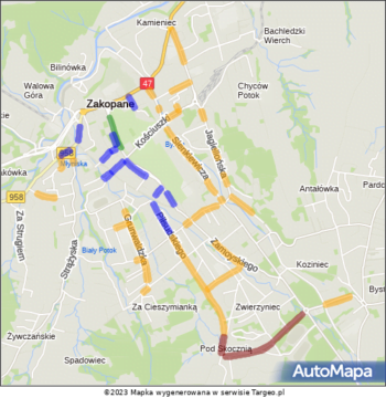 Zakopane Strefa Płatnego Parkowania mapa Targeo