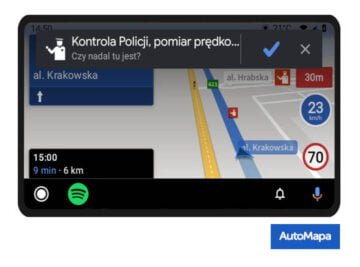 AutoMapa - Android Auto - AutoRadar - ostrzeganie