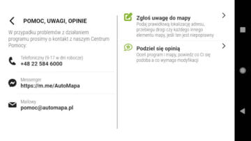 AutoMapa Android 6.4.4 Okno Pomoc, uwagi, opinie