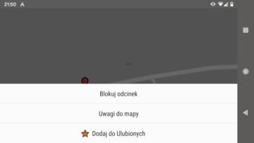 AutoMapa Android Menu kontekstowe dla wybranego odcinka drogi