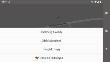 AutoMapa Android Menu kontekstowe dla zablokowanego odcinka drogi