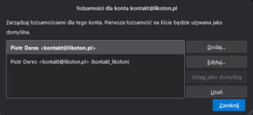 Thunderbird tożsamości dla konta