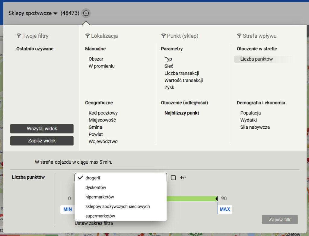 AutoMapa Geoanalytics Filtrowanie