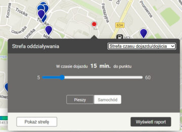 AutoMapa Geoanalytics-panel Strefa oddziaływania