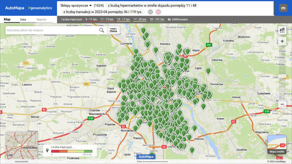 AutoMapa Geoanalytics - przefiltrowane dane