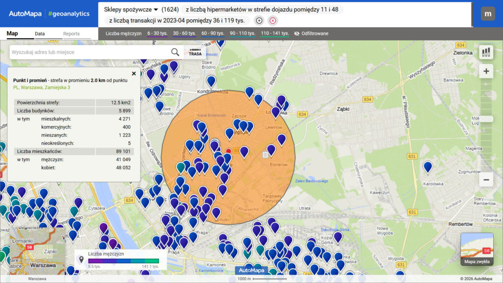 AutoMapa Geoanalytics Strefa odziaływania