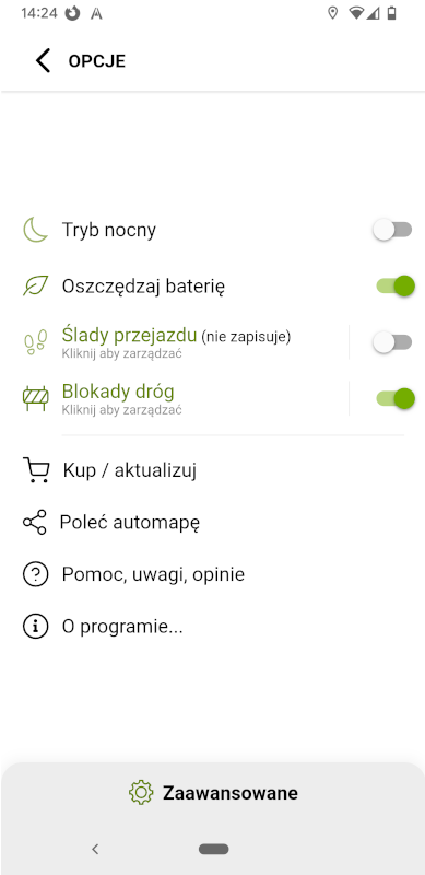 AutoMapa Android 7.17 Opcje