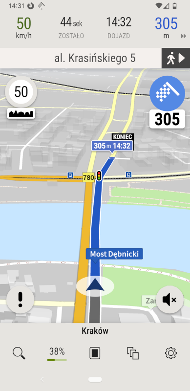 AutoMapa Android 7.17 Wskazywanie kierunku do celu trasy na pilocie