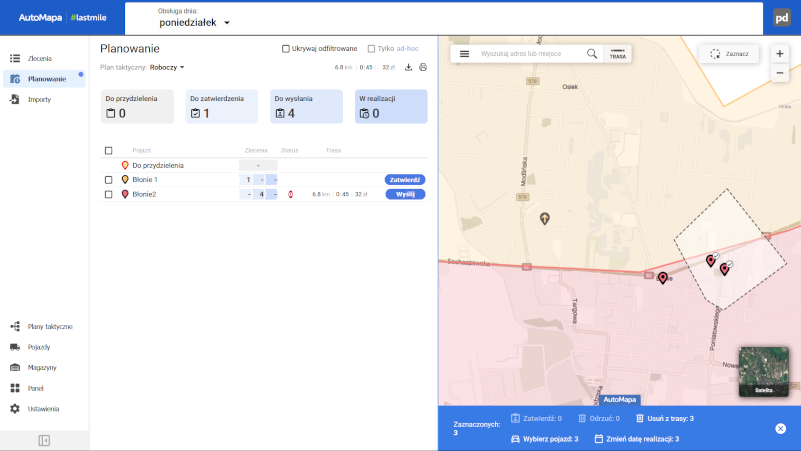 AutoMapa #lastmile Opcja Zaznacz w planowaniu