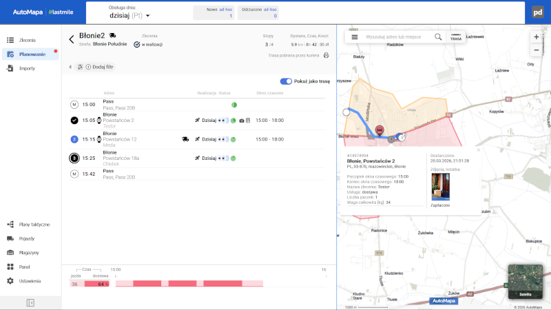 AutoMapa #lastmile podgląd realizacji zleceń