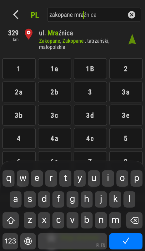 AutoMapa iOS 7.17.2 - podpowiedzi numerów posesji podczas szukania adresu