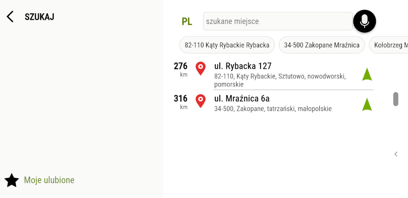 AutoMapa Android 7.18 Podpowiedzi wybieranych adresów