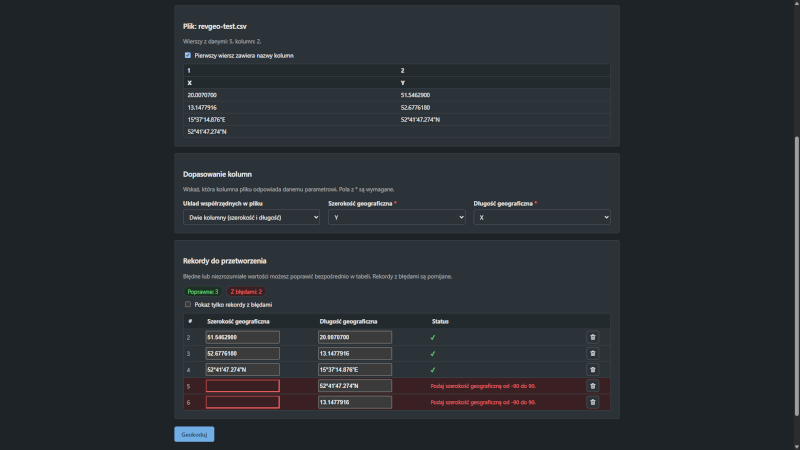 LiKoToN AutoMapa Geocoder Import pliku do odwrotnego geokodowania