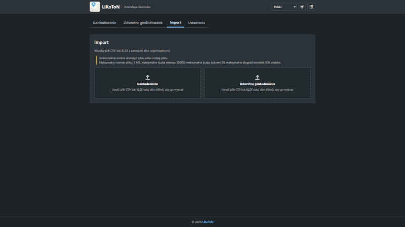 LiKoToN AutoMapa Geocoder Zakładka Import